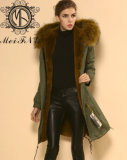 Wholesale Faux Fur Winter Outerwear with Real Raccoon Fur Hooded Trim From Factory