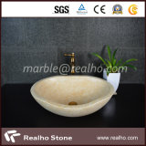 Natural Stone Beige Round Bathroom Sinks with Single Faucets