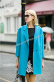 Fashion Women's Wool Coat/Double Pockets Seventh Sleeves Loose Shape Sky Blue Wool Coat/Women's Clothing/Winter Outer Wear