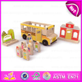 2015 Kids Indoor Games Wooden Train Platform Set, Cartoon Wooden Train Station Toy, Role Play Wooden Train Station Toy W04b020