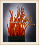 Orange Grass Blow Glass Sculpture for Home Decoration