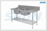 Handmade Commercial Stainless Steel Dishwasher Inlet Benches with Double Sinks (MT5025)