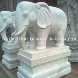 Granite Stone Animal Carving, Elephant Figurines, White Elephant Garden Statue