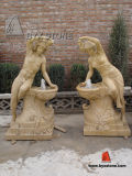 Beige Marble Garden Fountain with Figure Carving