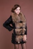 Free Shipping New 2014 Winter Rabbit Fur Coat Women Medium-Long Large Raccoon Fur Garment Russian Winter Fur Jacket