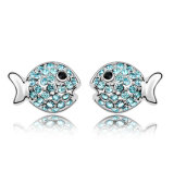 Authentic Austrian Blue Crystal 18k White Gold Plated Fat Fish Love Stud Earrings Jewelry Jewellery