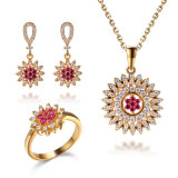 Gold Tone Fashion Sunshine Ruby Stone Earring Ring Pendant Jewellery
