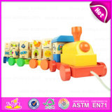 Colourful ABC Letters Wooden Rotational Train Pull Along Toy, Best Selling Wooden ABC Train Toy with Blocks W05c027