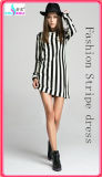 Fashion Sexy Long Sleeve Stripe One-Piece Dress Coat T-Shirt for Women (SR-5007)