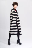 Women's Winter Coat/Black&White Stripes Wool Coat/Cashmere Coat