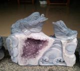 Agate Toad Carved Dragon with Druzy Inside Free Solid Wood Dock