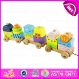 Kids Wooden Train Set Pull Along Toy, Wooden Block Train Toy for Children, Pull Shape Block Train Toy W05c021