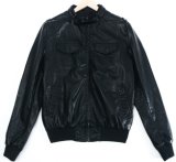 Men Fashion Leather Pocket Garment Dyed Jacket Coat
