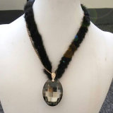 Ladies' Fashion Necklace with Fur Cord and Diamond Pendant (NL037)