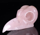 Natural Pink Quartz Crystal Carved Raven/Bird Skull/Head Carving #9o21, Crystal Healing