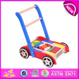 Top Quality Go-Cart with Wooden Blocks, Cheap and Colorful Wooden Toy Go Carts for Kids, Funny Wooden Baby Cart Toy Blocks W16e014