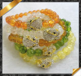 Jade Bracelet with Crystal Fox Charms, Costume Jewelry(Lw018
