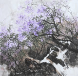 Traditional Chinese Color Ink Birds and Delicate Flowers Painting