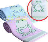Coral Fleece Baby Blanket Frog Embroidery
