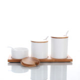 Ceramic Spice Canister Set with Bamboo Stand