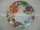 Decorative Glass Plate With Color Decal, Tempered Glass Plate, Craft and Gift