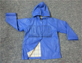 Fashion Design Blue Color PU Rain Jacket with Button Style