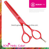 Red Teflon Coating Convex-Edge Stainless Steel Barber Scissors R1t Red Hair Thinning Scissor