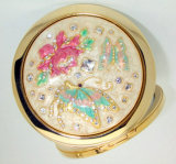 Compact Mirror Decorated with Crystal and Lacquer Pattern