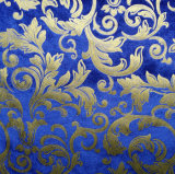 Blue Floral Hot Stamping Foil Print Velvet Sofa Fabrics