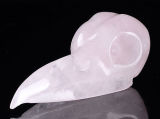 Natural Pink Quartz Crystal Carved Raven/Bird Skull/Head Carving #9o17, Crystal Healing