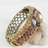 Fashion Jewelry Spring Bangle, Made of Zinc-Alloy Metal and Rhinestones, Nickel-Free Antique Bronze Plating, Hbl-10135A