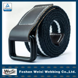 Stripe Cotton Men's Belt with Black Double Rings Buckle