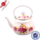 Flower Decal Enamel Teapot with Bakelite Handle