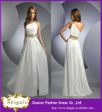 2014 New Designer Elegant White One Shoulder Plus Size Long Chiffon Prom Dresses (YC061)