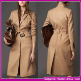 2015 Newest Fashion Lady Long Cashmere Single-Breasted Belt Trench Coats and Jackets for Women (WQ007)