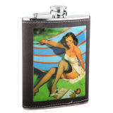 8oz Color Printing on Leather Stainless Steel Hip Flask (QL-BP08A)