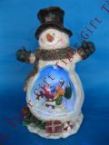 Polyresin Santa Riding Deer Inside Snowman W/LED Lioght and Music