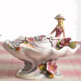 Porcelain Fruit Bowl Decorative with Lady and Flowers (D2773S)