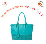 High Quality PU Simple Design Lake Blue PU Shopping Bag