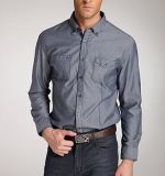 Leisure Long Sleeve Causal Men's Button Down Shirt with Two Pockets