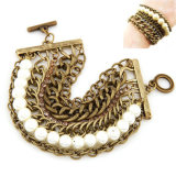 The Baroque Rhinestone Pearl Multilayer Metal Chain Super Wide Bracelet