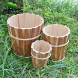 Outdoor Decorative Wood Round Flower Pot & Cover