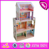 2014 New Cute Kids Wooden Doll House, Popular Lovely Children Wooden Doll House, Fashion DIY Wooden Doll House Factory W06A080