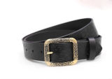 Mens' High Quality Black 3.8cm Width Leather Belt