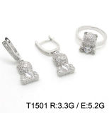 925 Sterling Silver Jewelry Set Teddy Bear Ring, Earrings Setting White Cubiz Zircon Stones, Wholesale Price, Small Order Customized Serivice Acceptable