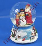 Polyresin Xmas Santa and Snowman Snowglobe with Music Box