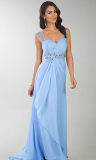 Blue Beading Chiffon Bridesmaid Party Prom Evening Dresses