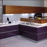 Purple Lacquer Kitchen with Wood Veener Kitchen Cabinet