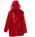 Red Hooded Button*Pocket Solid PU Raincoat for Adult