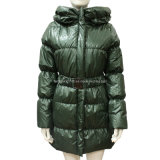 Long Style Lady Cotton Padding Jacket with Belt /Green (AH-0358)